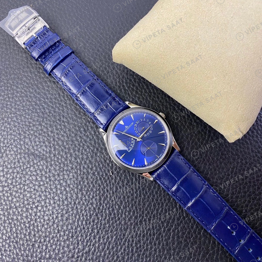 Jaeger-LeCoultre Master Ultra Thin Mavi Kadran Mavi Deri Kordon Super Clone Eta Saat görünüm 5