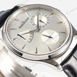 Jaeger-LeCoultre Master Ultra Thin Reserve de Marche Celik Gumus Kadran Siyah Deri Kordon Super Clone Eta Eta Saat karşıdan görünüm