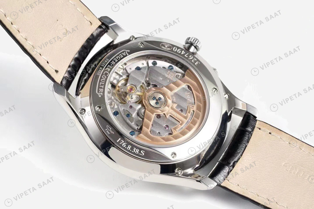 Jaeger-LeCoultre Master Ultra Thin Reserve de Marche Celik Gumus Kadran Siyah Deri Kordon Super Clone Eta Eta Saat detay 4