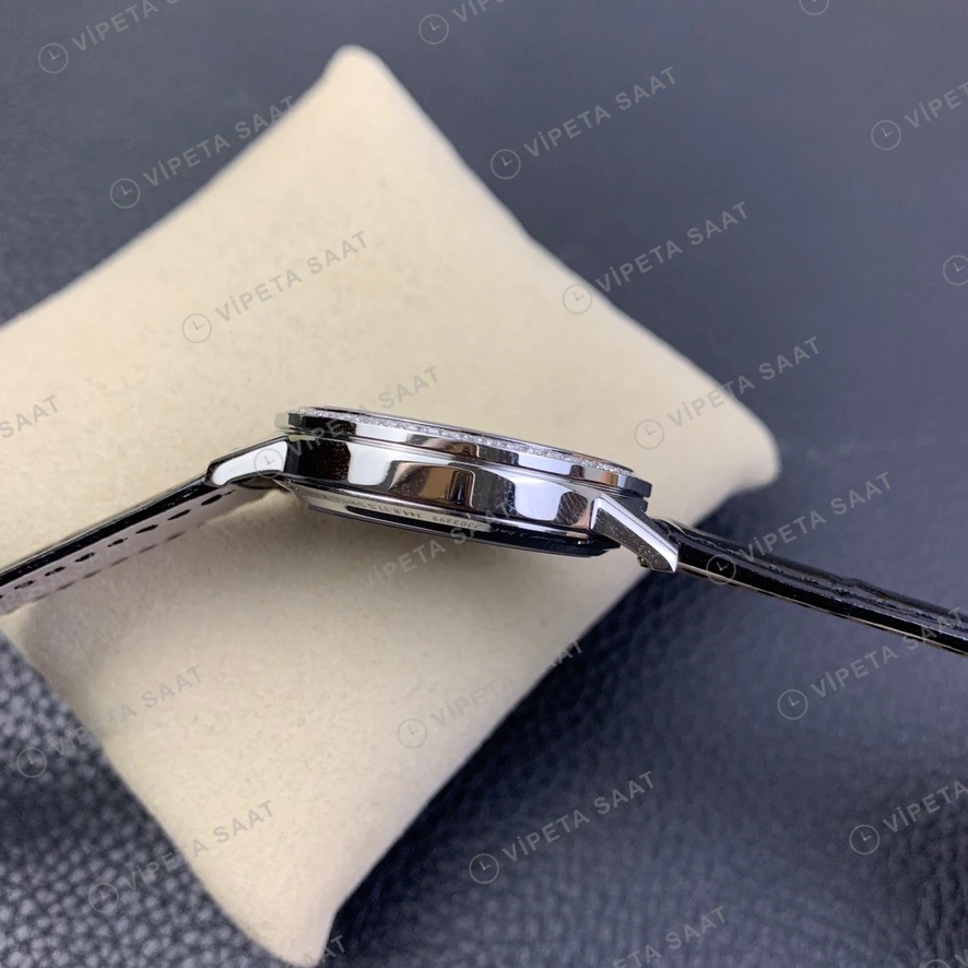 Jaeger-LeCoultre Rendez-Vous Beyaz Kadran Baget Bezel Siyah Deri Kordon Super Clone Eta Eta Saat detay 6
