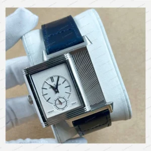 Jaeger LeCoultre Reverso Mavi Kadran Deri Parlak Super Clone ETA Eta Saat karşıdan görünüm