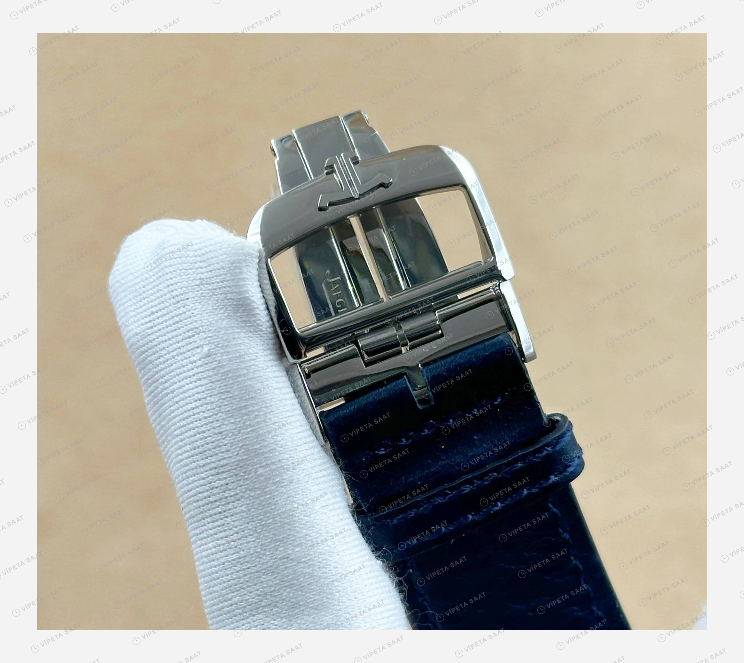 Jaeger LeCoultre Reverso Mavi Kadran Deri Parlak Super Clone ETA Eta Saat detay 5