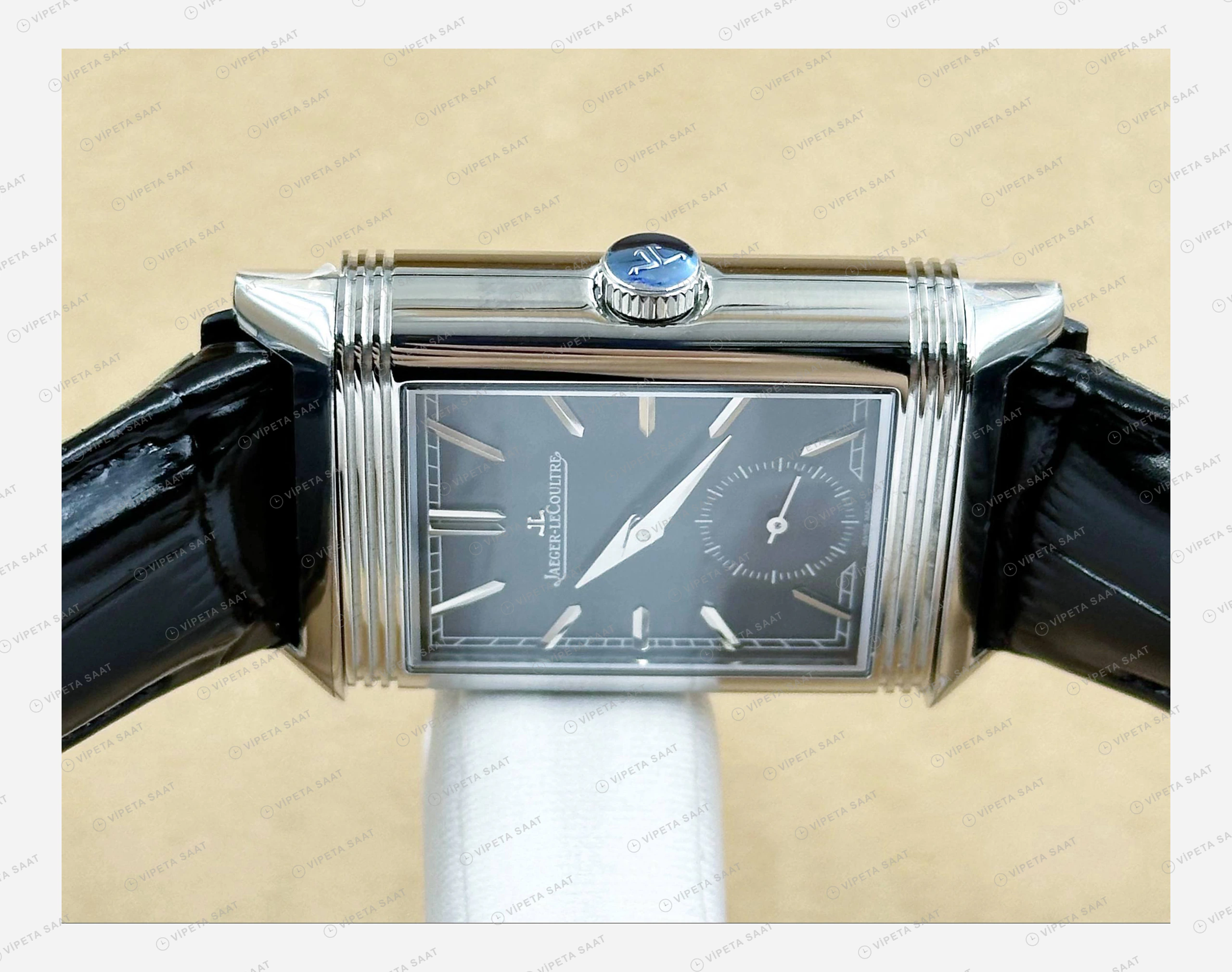Jaeger LeCoultre Reverso Mavi Kadran Deri Super Clone ETA Eta Saat detay 4