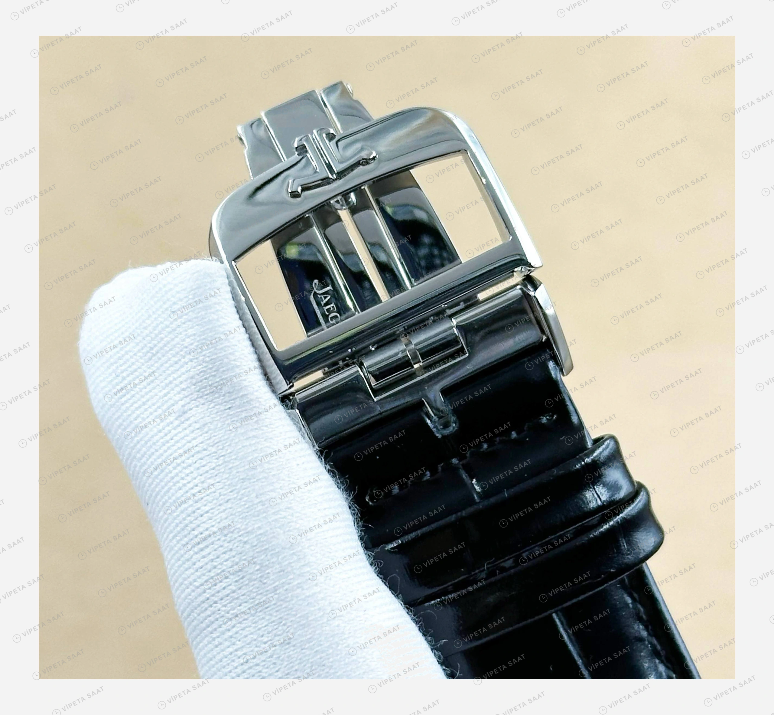 Jaeger LeCoultre Reverso Mavi Kadran Deri Super Clone ETA Eta Saat detay 5