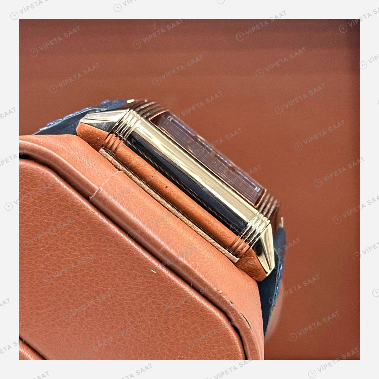 Jaeger LeCoultre Reverso Rose Mavi Kadran Deri Super Clone ETA Eta Saat detay 4