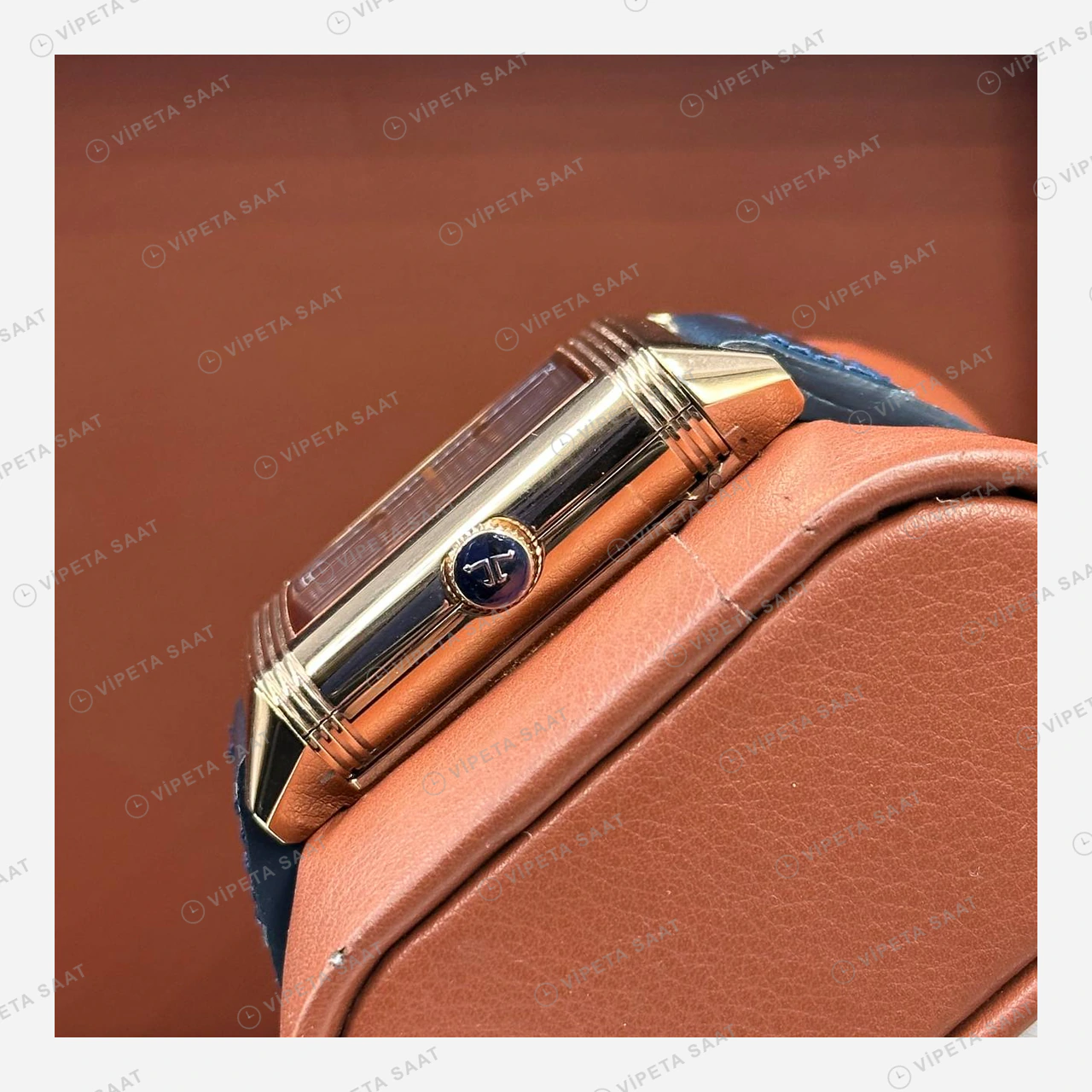 Jaeger LeCoultre Reverso Rose Mavi Kadran Deri Super Clone ETA Eta Saat detay 5