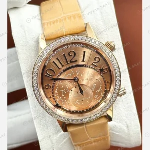 Jaeger LeCoultre Reverso Rose Pembe Elmas Taşlı Deri Super Clone ETA Eta Saat karşıdan görünüm