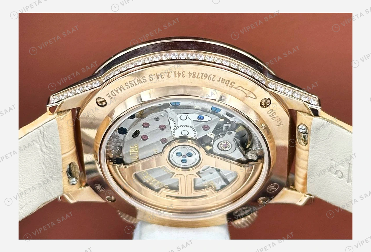 Jaeger LeCoultre Reverso Rose Pembe Elmas Taşlı Deri Super Clone ETA Eta Saat detay 4