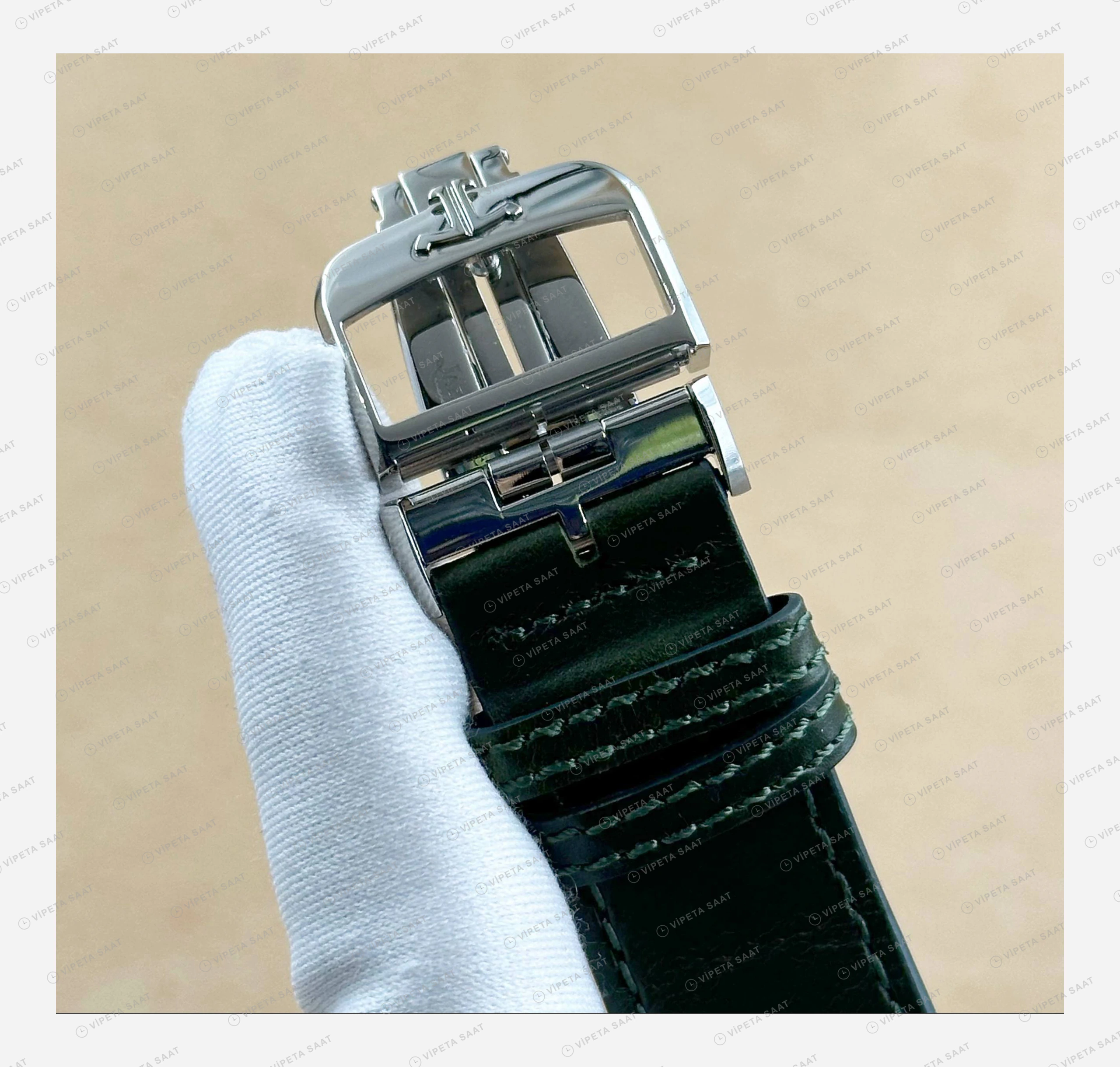 Jaeger LeCoultre Reverso Yeşil Kadran Deri Gece Super Clone ETA Eta Saat detay 4