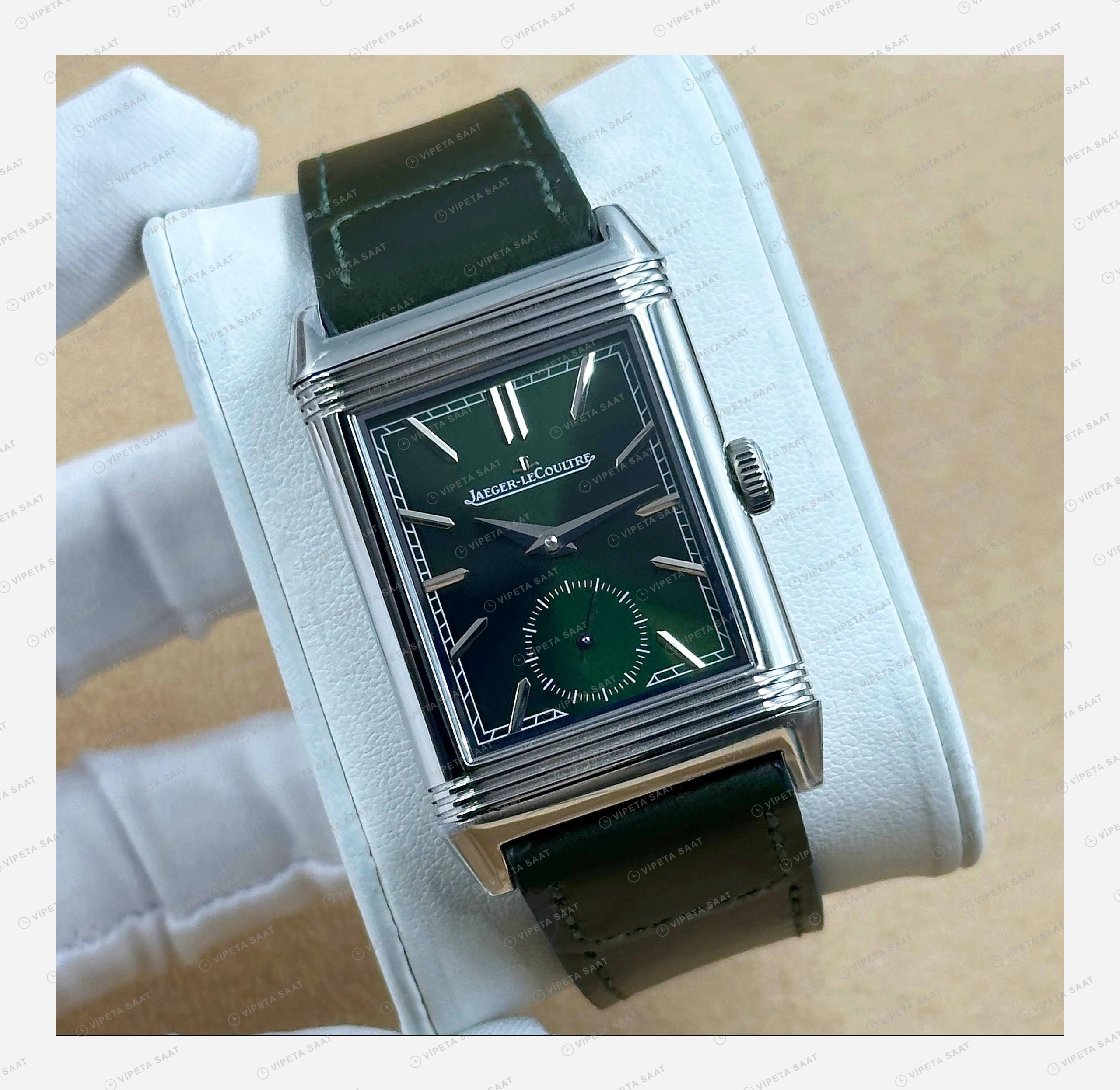 Jaeger LeCoultre Reverso Yeşil Kadran Deri Gece Super Clone ETA Eta Saat detay 5