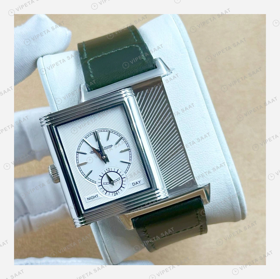 Jaeger LeCoultre Reverso Yeşil Kadran Deri Gece Super Clone ETA Eta Saat detay 7