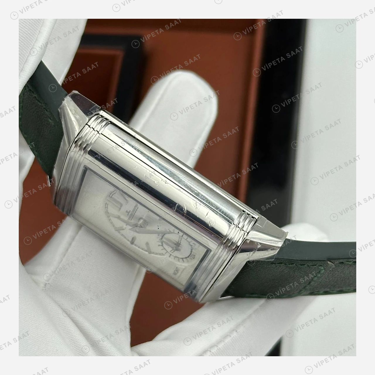 Jaeger LeCoultre Reverso Yeşil Kadran Deri Parlak Super Clone ETA Eta Saat detay 5