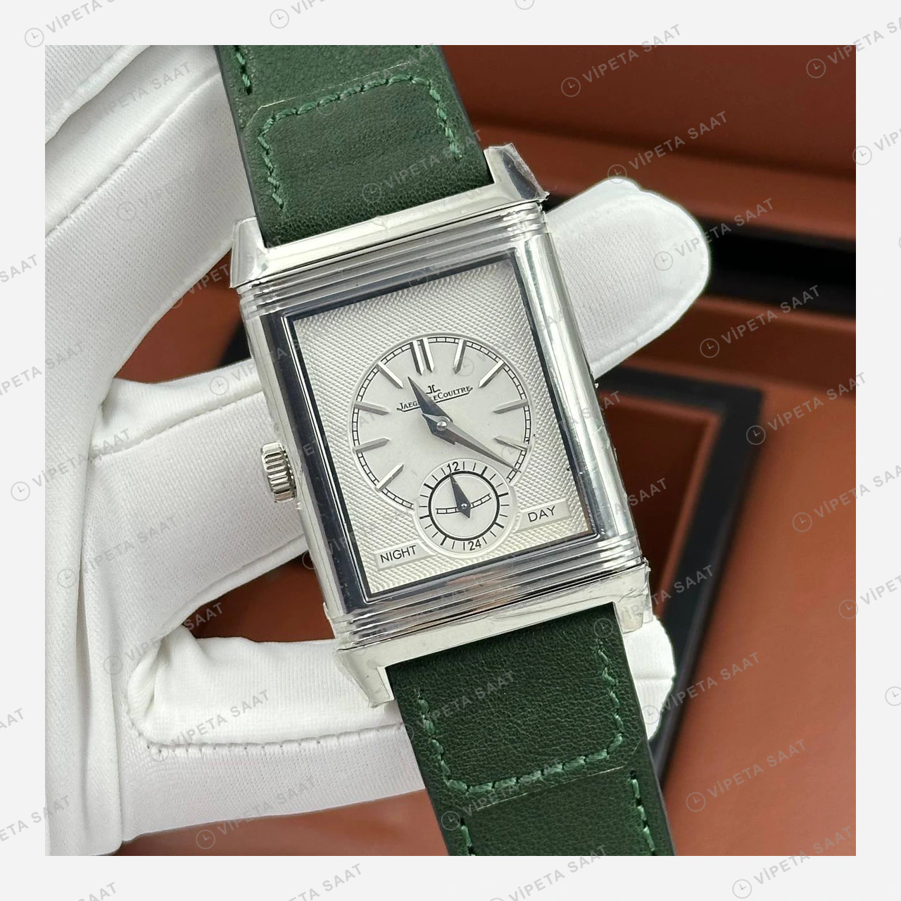 Jaeger LeCoultre Reverso Yeşil Kadran Deri Parlak Super Clone ETA Eta Saat detay 6