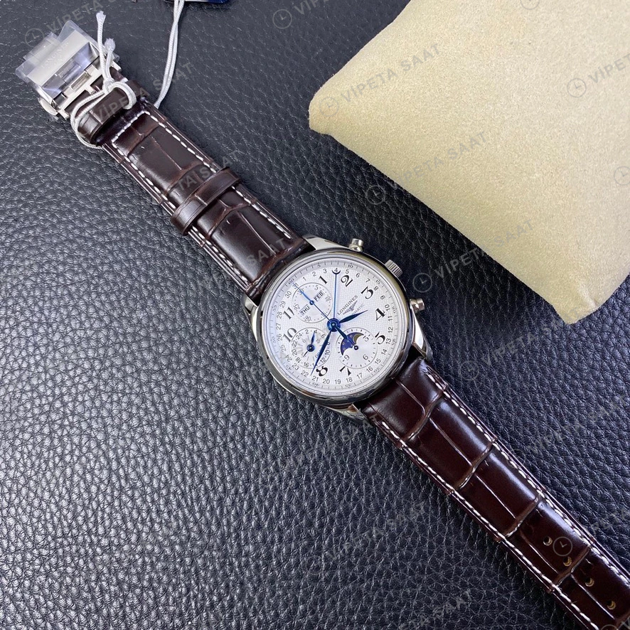 Longines GMT-Master II Master Collection Gri Kadran Kahverengi Deri Super Clone Eta Eta Saat detay 4