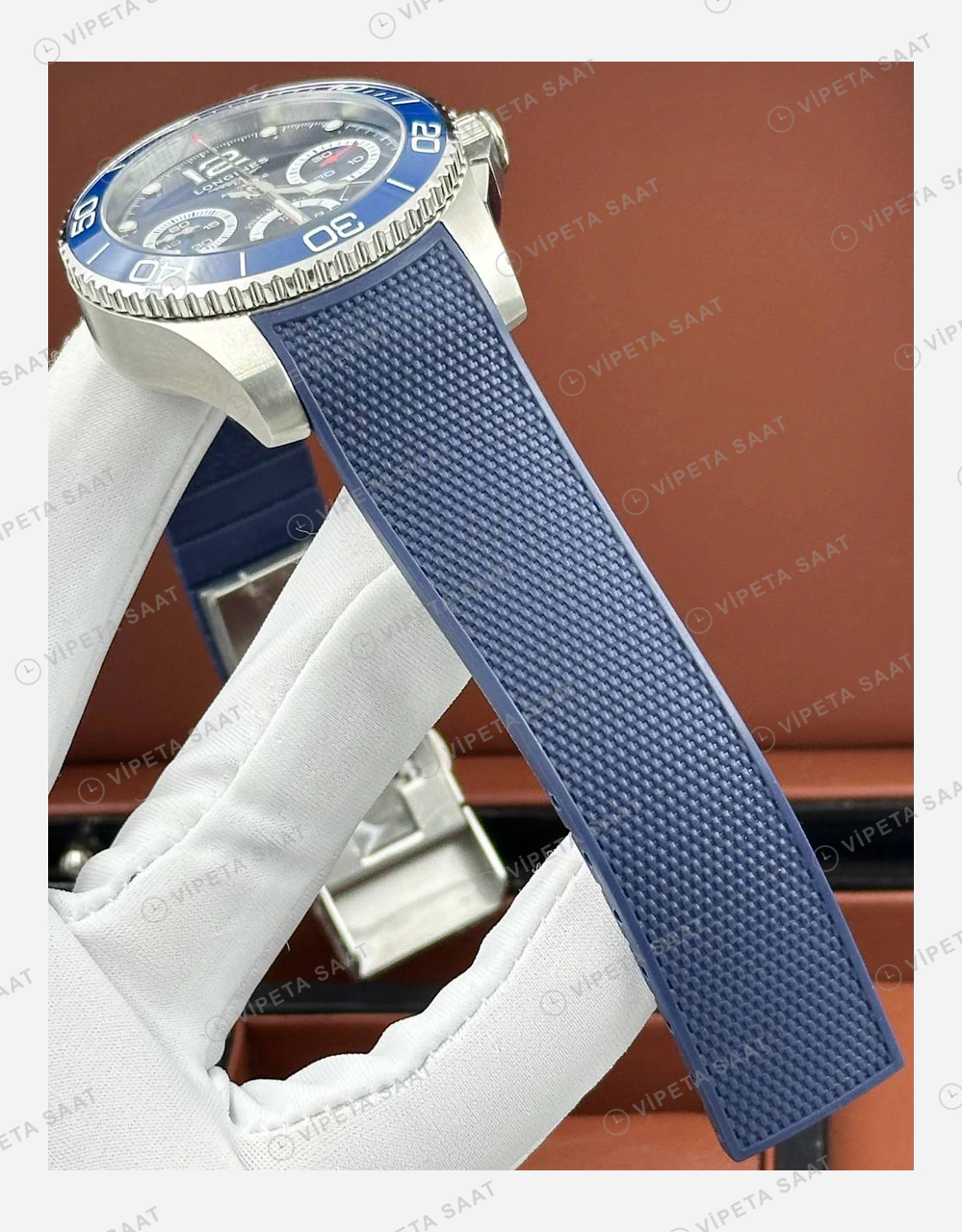 Longines HydroConquest Mavi Kronograf Kauçuk Super Clone ETA Eta Saat karşıdan görünüm
