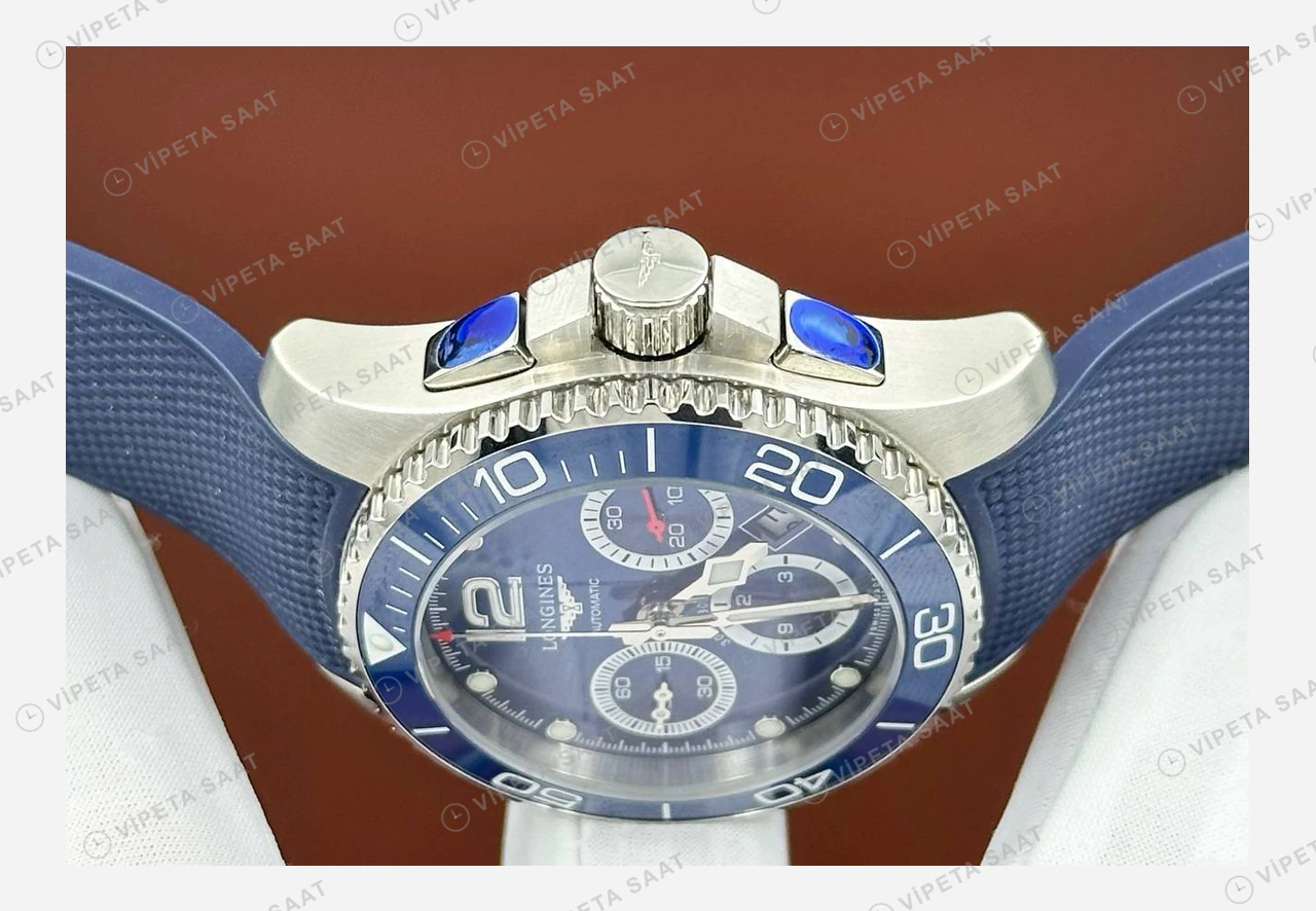 Longines HydroConquest Mavi Kronograf Kauçuk Super Clone ETA Eta Saat detay 3