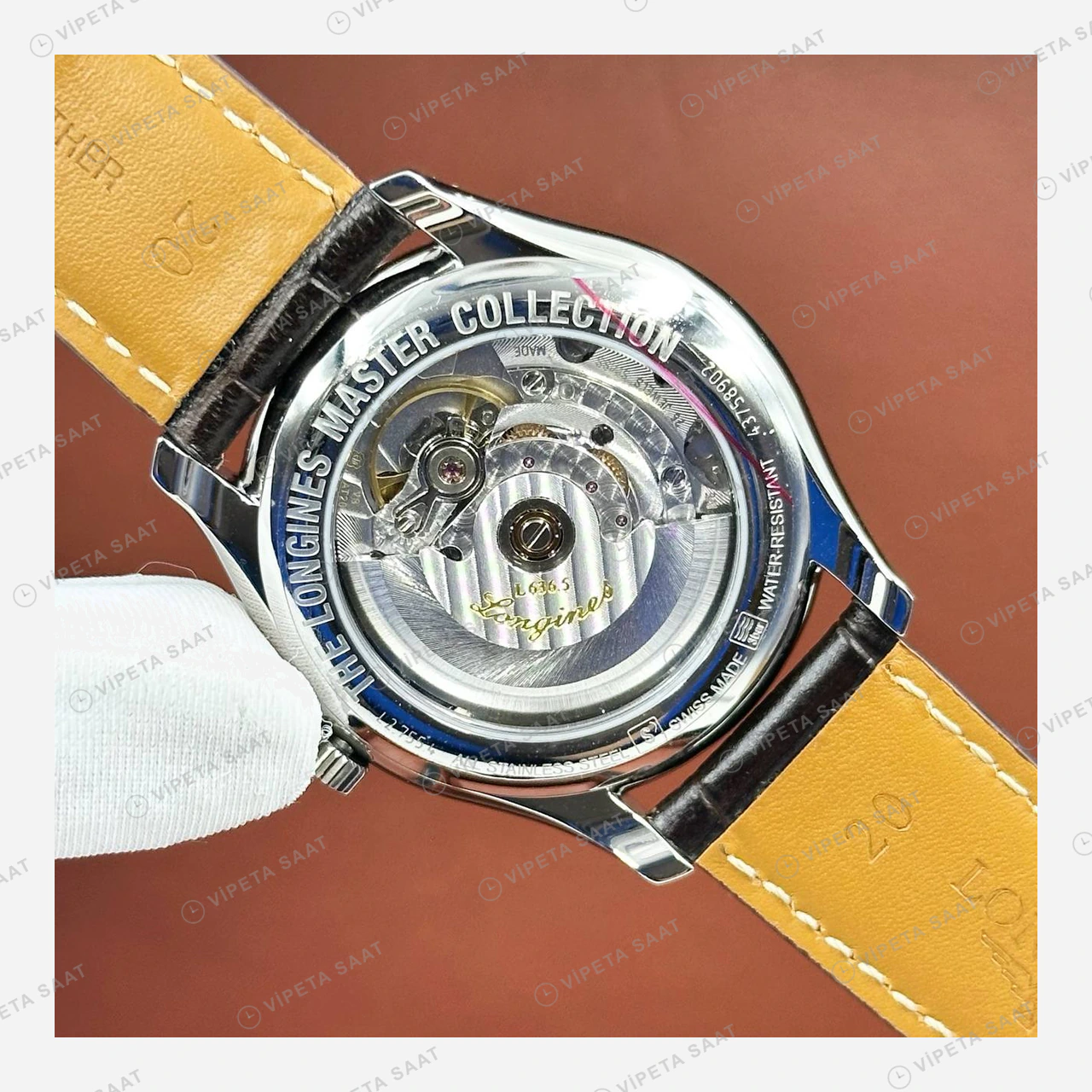 Longines Master Collection Beyaz Arabik Ay Evreli Deri Gündüz Super Clone ETA Eta Saat karşıdan görünüm