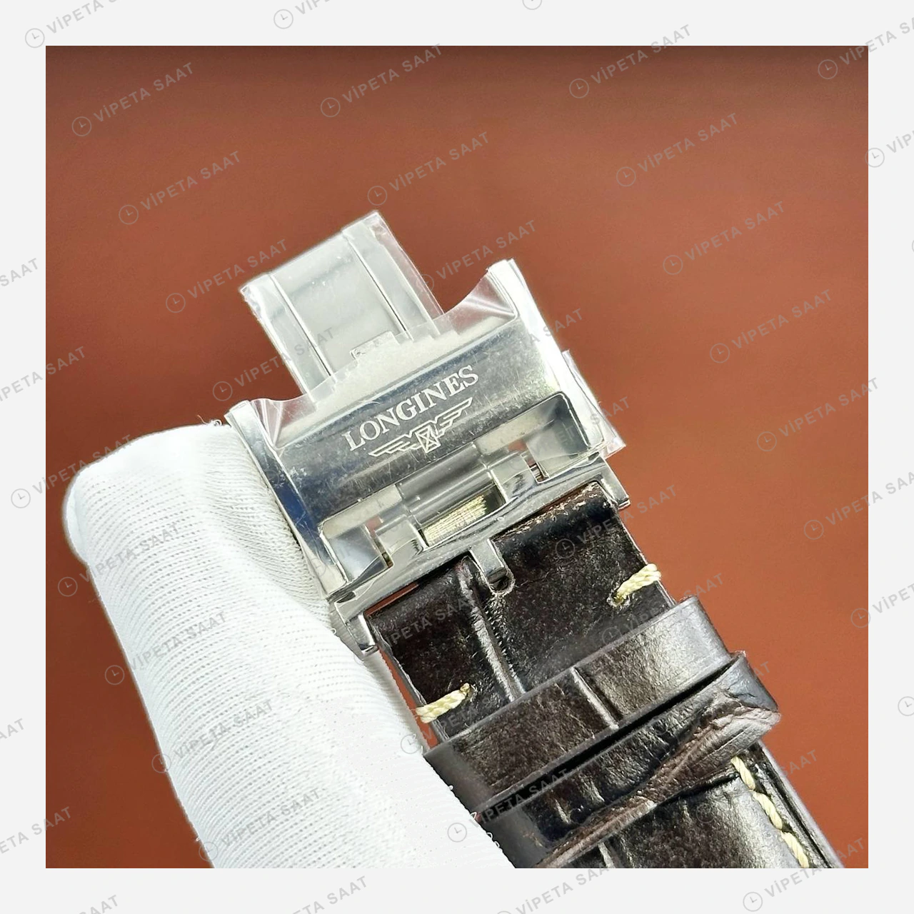 Longines Master Collection Beyaz Arabik Ay Evreli Deri Gündüz Super Clone ETA Eta Saat detay 4