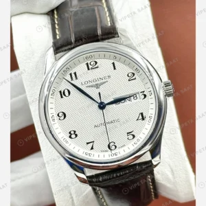 Longines Master Collection Beyaz Arabik Ay Evreli Deri Gündüz Super Clone ETA Eta Saat detay 6