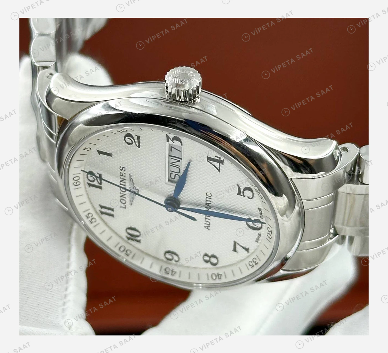 Longines Master Collection Beyaz Arabik Takvim Çelik Super Clone ETA Eta Saat karşıdan görünüm