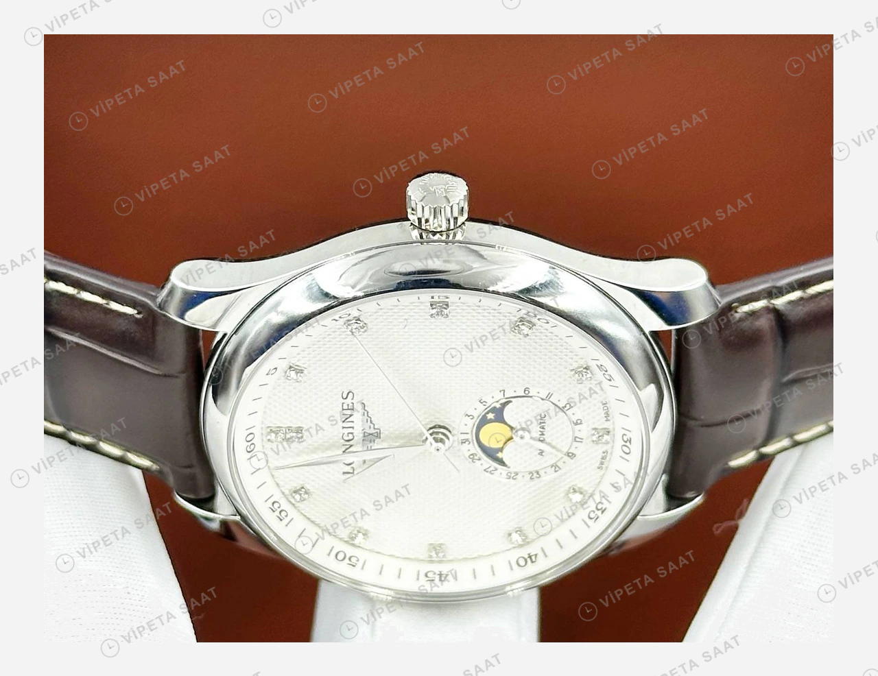 Longines Master Collection Beyaz Ay Evreli Deri Gündüz Super Clone ETA Eta Saat detay 4