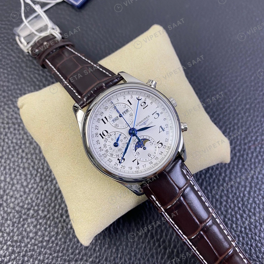 Longines Master Collection Beyaz Kadran Kahverengi Deri Super Clone Eta Saat görünüm 4