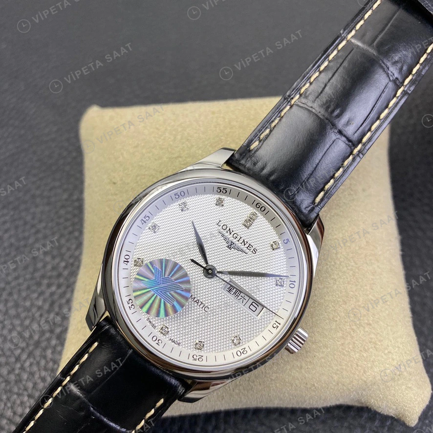 Longines Master Collection Gumus Kadran Siyah Deri Kordon Super Clone Eta Eta Saat detay 3