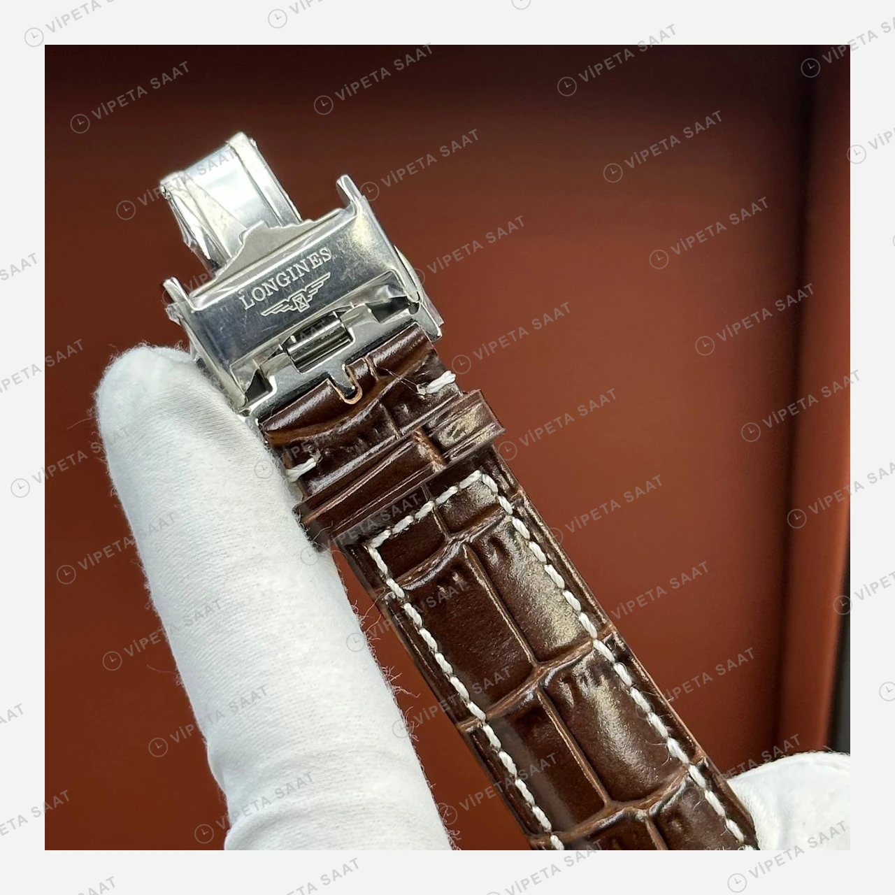 Longines Master Collection Krem Kronograf Ay Evreli Deri Super Clone ETA Eta Saat karşıdan görünüm