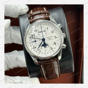 Longines Master Collection Krem Kronograf Ay Evreli Deri Super Clone ETA Eta Saat yan görünüm