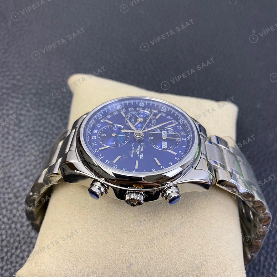 Longines Master Collection Mavi Kadran Moonphase Kronograf Celik Kordon Super Clone Eta Eta Saat detay 3
