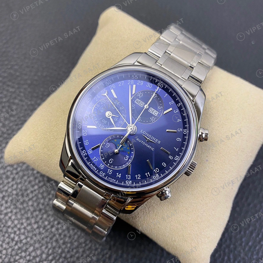 Longines Master Collection Mavi Kadran Moonphase Kronograf Celik Kordon Super Clone Eta Eta Saat detay 6