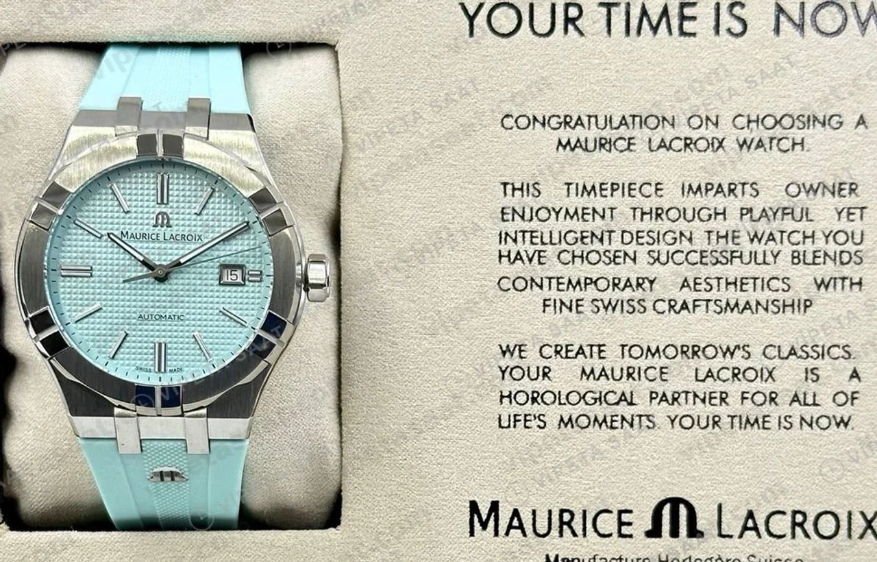 Maurice Lacroix Aikon Buz Mavisi Kadran Kauçuk Super Clone ETA Saat detay 7