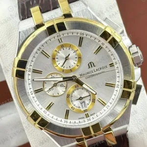 Maurice Lacroix Aikon Gümüş Altın Kronograf Deri Super Clone ETA Saat detay 4