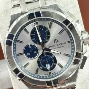 Maurice Lacroix Aikon Gümüş Kronograf Çelik Dokulu Super Clone ETA Saat detay 3
