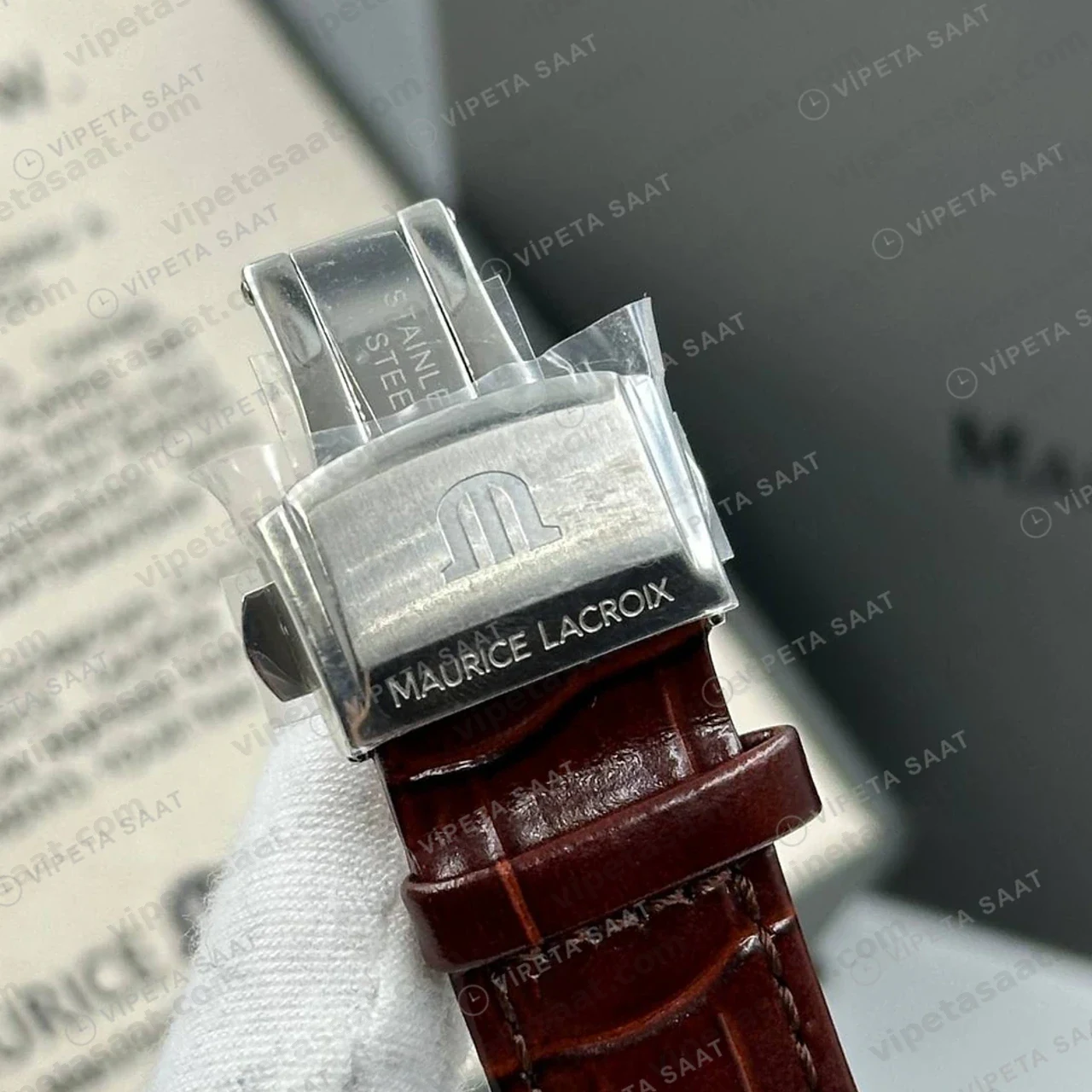 Maurice Lacroix Aikon Gümüş Kronograf Kahve Deri Super Clone ETA Saat detay 7