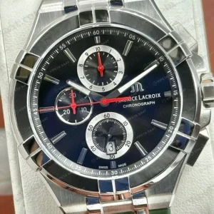 Maurice Lacroix Aikon Gümüş Kronograf Yeşil Kauçuk Super Clone ETA Saat detay 4