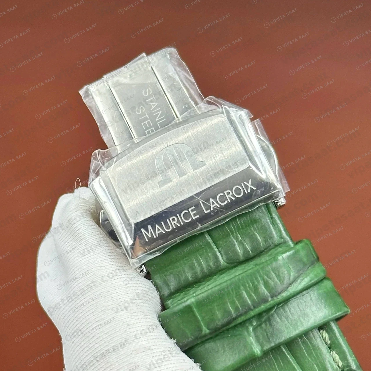 Maurice Lacroix Aikon Gümüş Kronograf Yeşil Kauçuk Super Clone ETA Saat detay 5