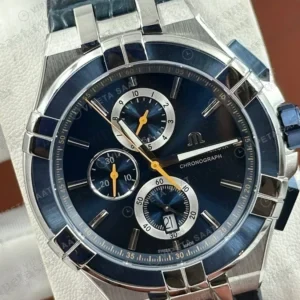 Maurice Lacroix Aikon Mavi Kronograf Çelik Gece Super Clone ETA Saat detay 4