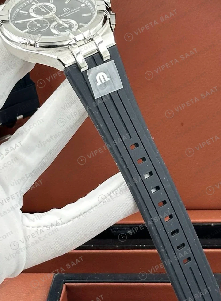 Maurice Lacroix Aikon Mavi Kronograf Gri Kauçuk Super Clone ETA Saat karşıdan görünüm