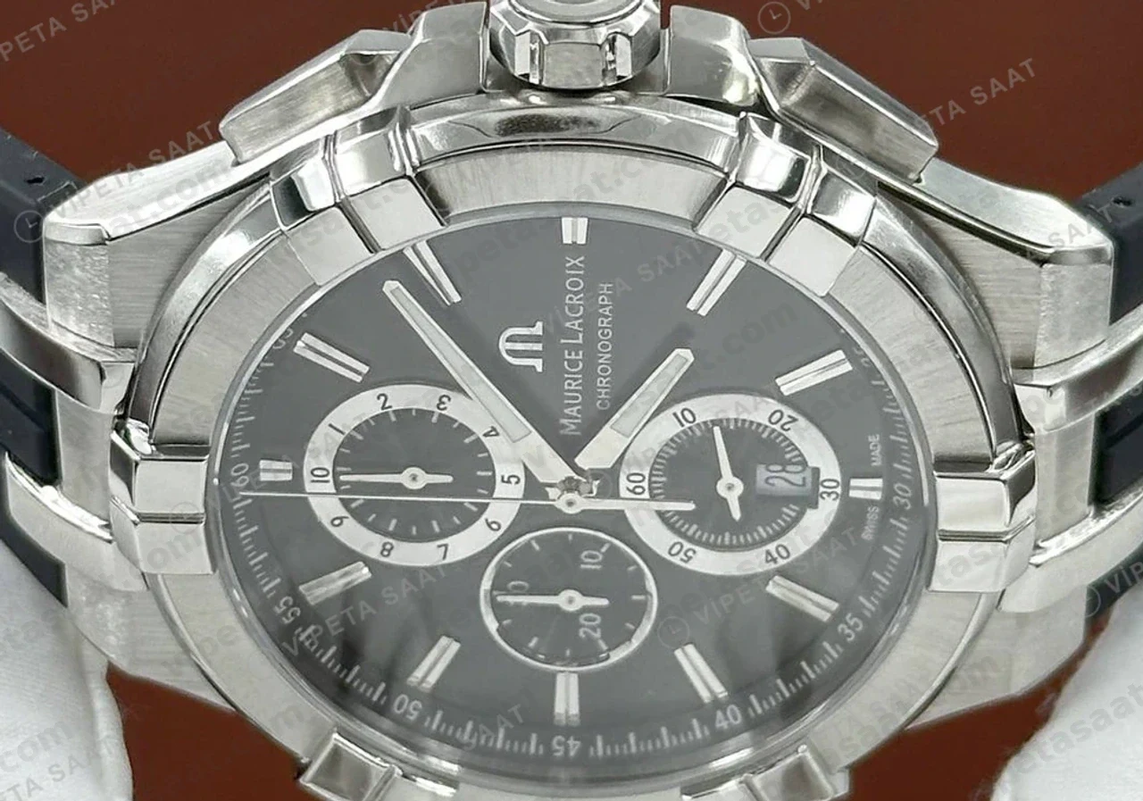 Maurice Lacroix Aikon Siyah Kronograf Kauçuk Gece Super Clone ETA Saat detay 3