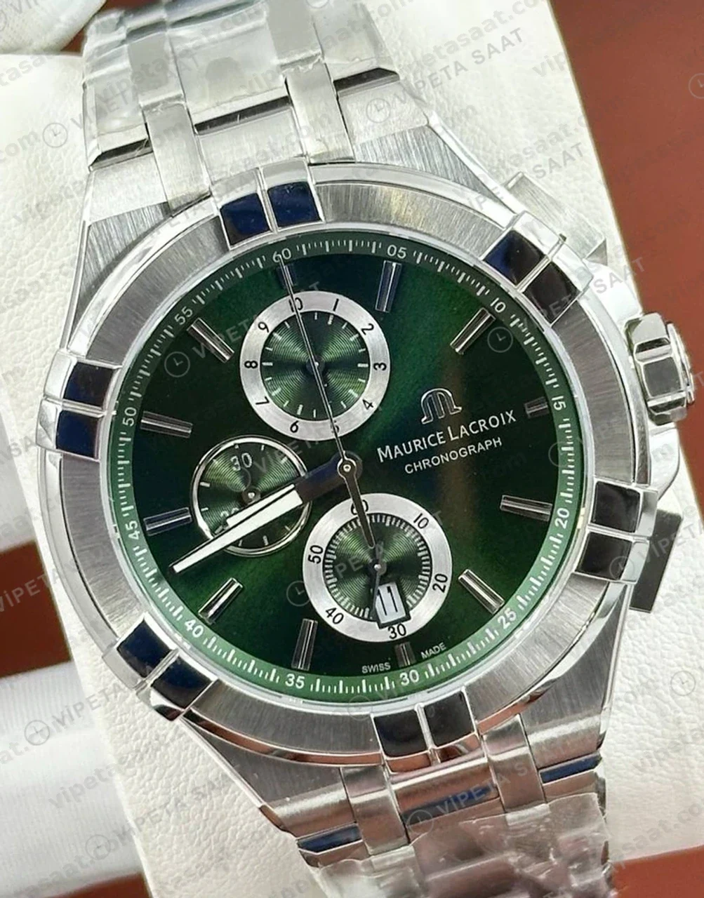 Maurice Lacroix Aikon Yeşil Kronograf Çelik Super Clone ETA Saat ML0074 detay 3