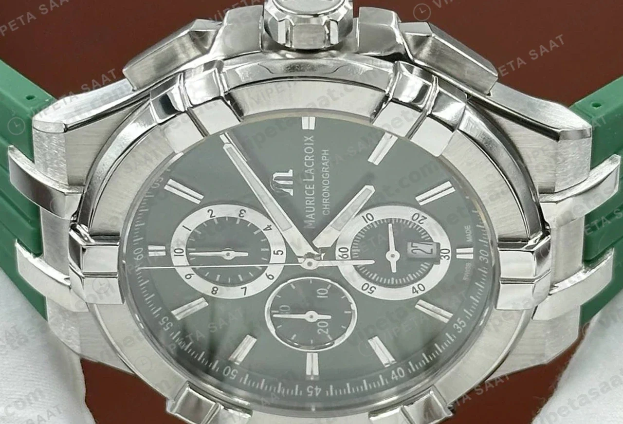 Maurice Lacroix Aikon Yeşil Kronograf Kauçuk Super Clone ETA Saat detay 3