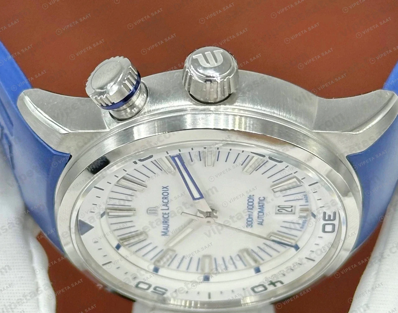 Maurice Lacroix Pontos S Beyaz Dalış Mavi Kauçuk Super Clone ETA Saat detay 3