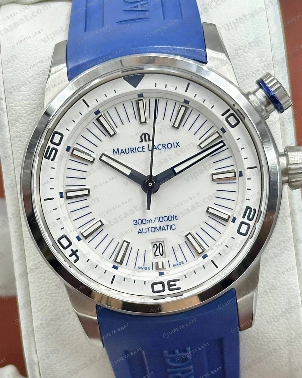 Maurice Lacroix Pontos S Beyaz Dalış Mavi Kauçuk Super Clone ETA Saat detay 4