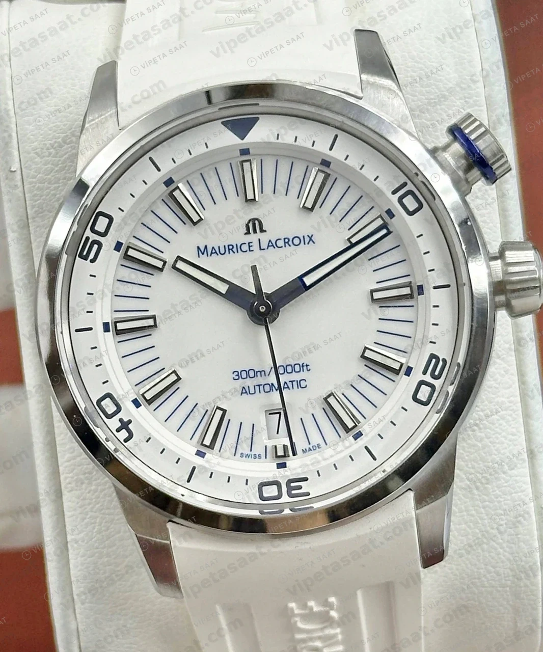 Maurice Lacroix Pontos S Beyaz Kadran Dalış Kauçuk Super Clone ETA Saat detay 3