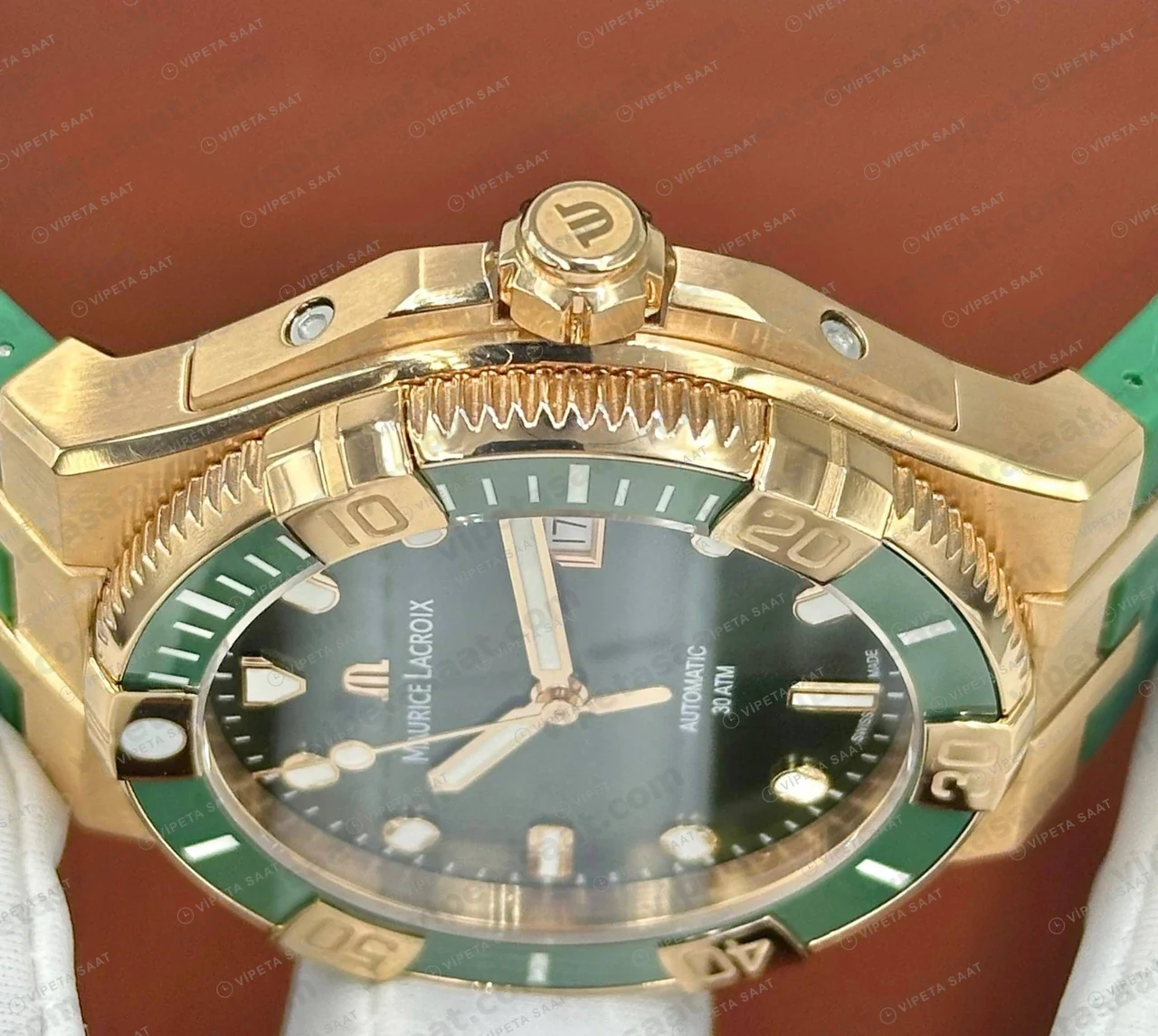 Maurice Lacroix Pontos S Rose Yeşil Dalış Kauçuk Super Clone ETA Saat detay 3