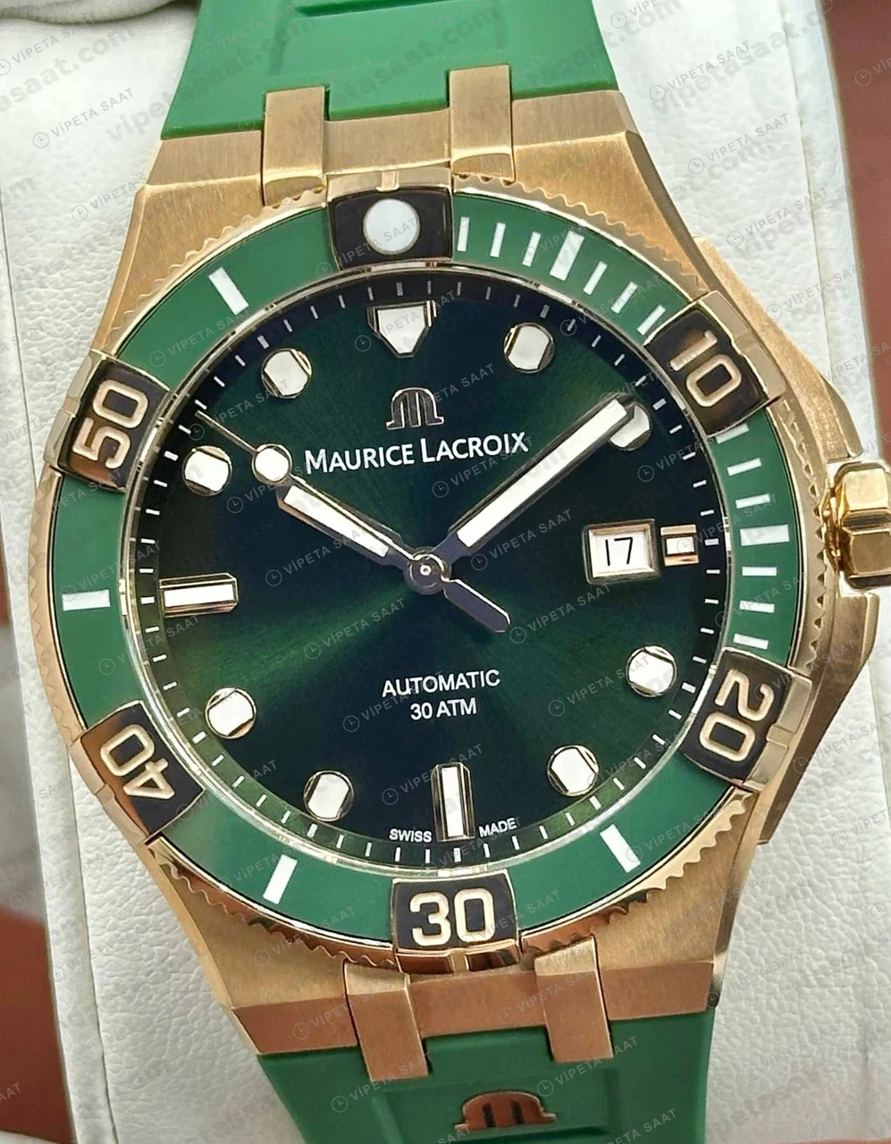 Maurice Lacroix Pontos S Rose Yeşil Dalış Kauçuk Super Clone ETA Saat detay 6