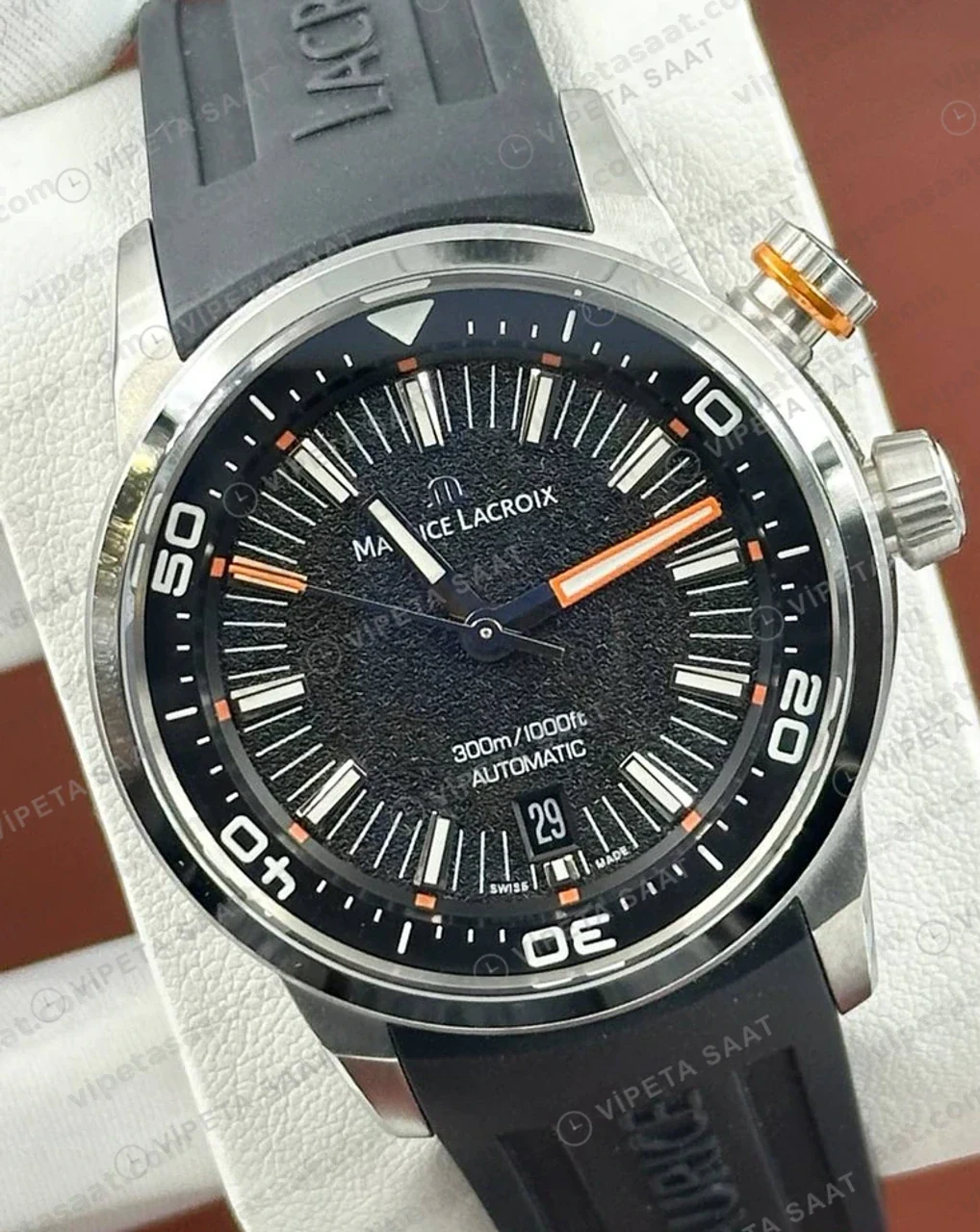 Maurice Lacroix Pontos S Siyah Kadran Dalış Kauçuk Super Clone ETA Saat detay 6