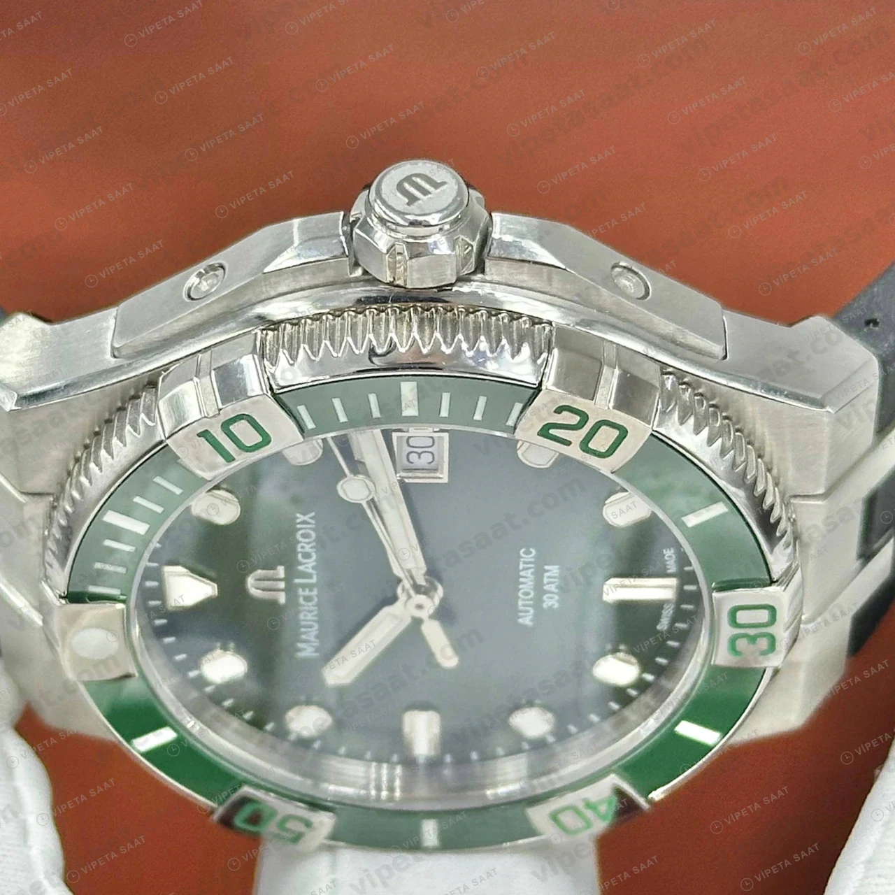Maurice Lacroix Pontos S Yeşil Kadran Dalış Kauçuk Super Clone ETA Saat detay 3