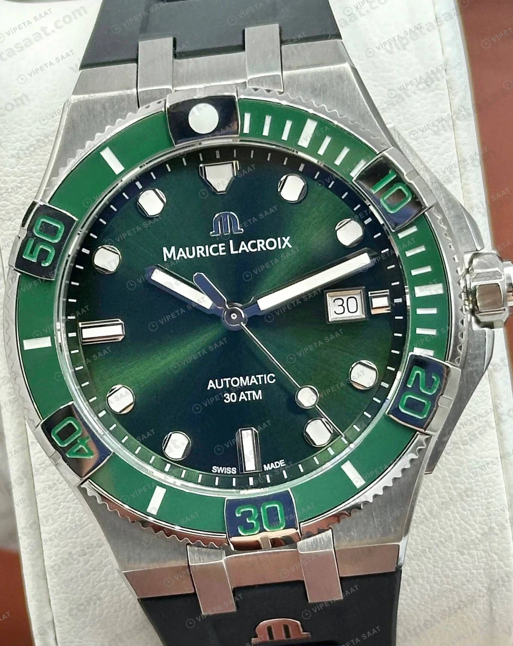 Maurice Lacroix Pontos S Yeşil Kadran Dalış Kauçuk Super Clone ETA Saat detay 6